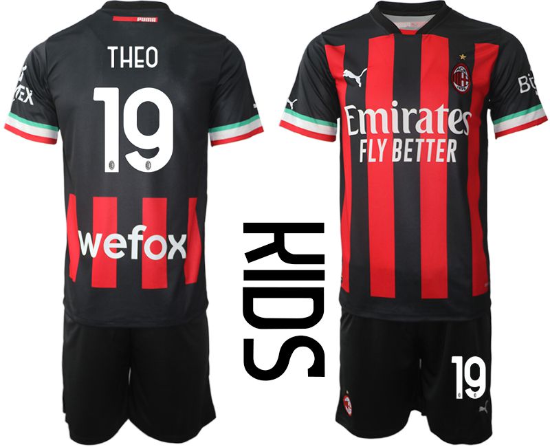 Youth 2022-2023 Club Ac Milan home black 19 Soccer Jersey